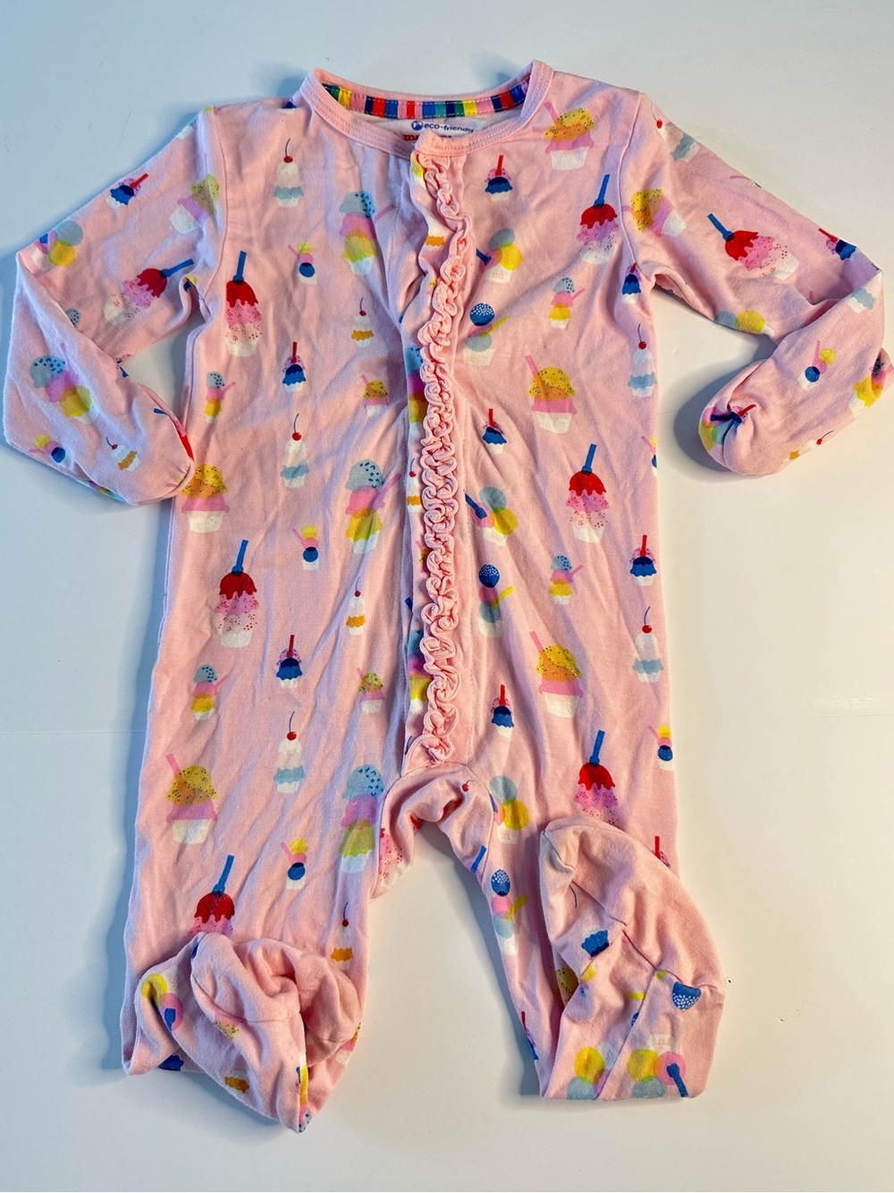 Magnetic Me Baby Girl's Bamboo Sundae Print Ruffle-Trim Footie 3-6 Months